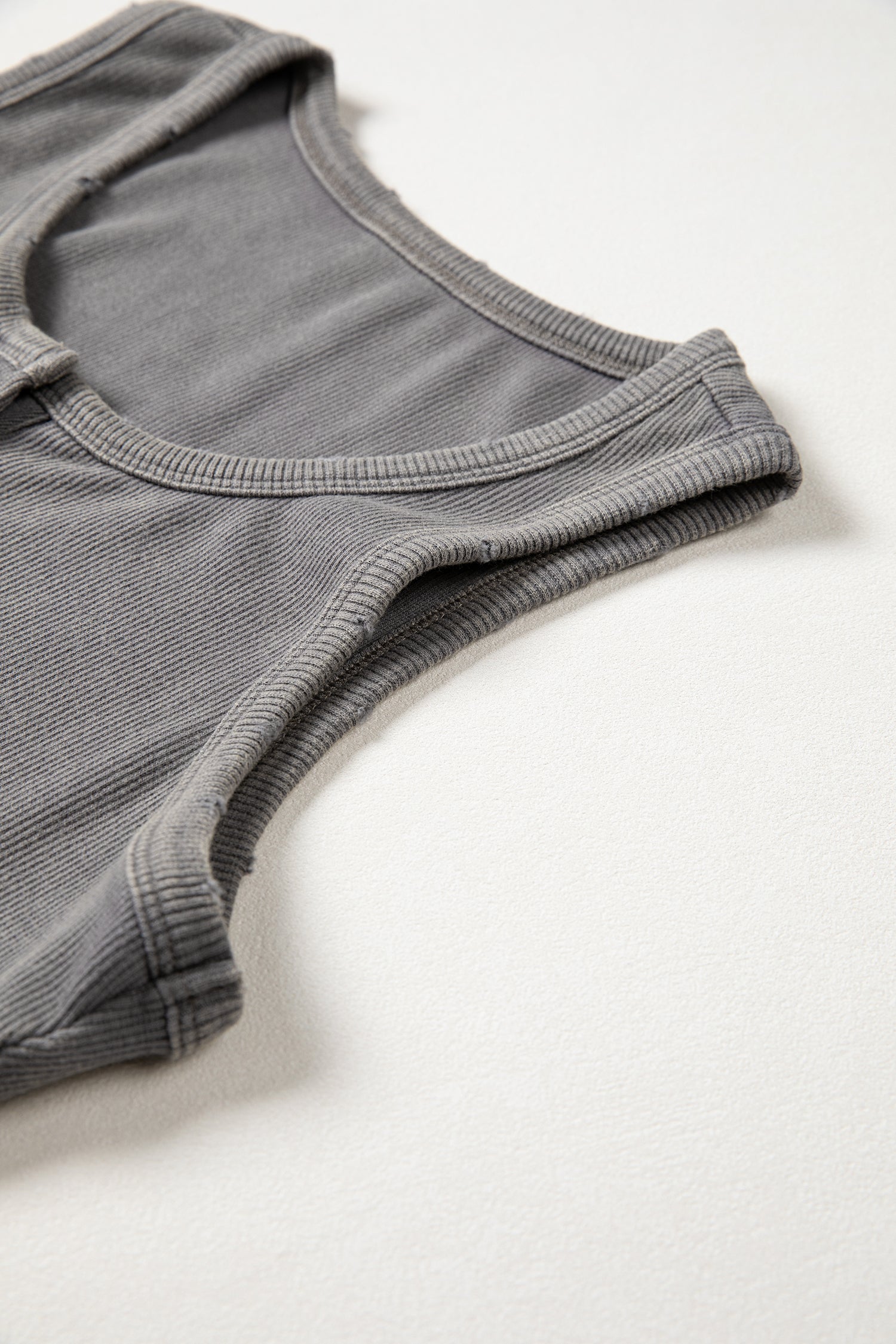 Medium Grey Vintage Distressed Ribbed Mineral Wash Tank Top