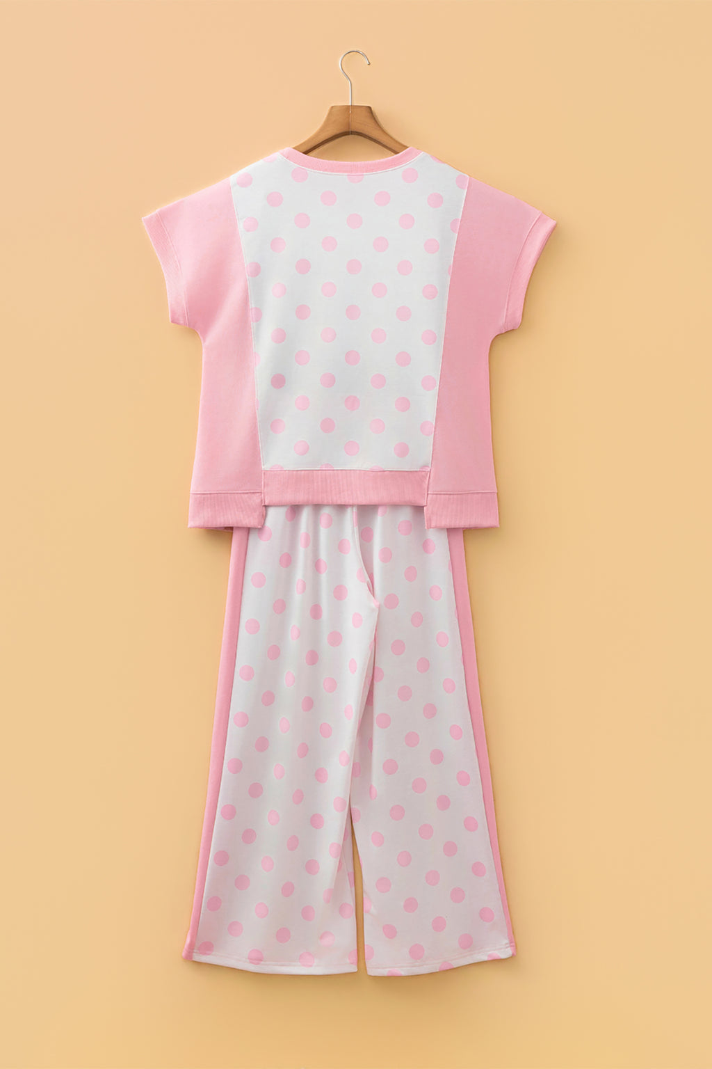 Green Color Block Patchwork Polka Dot Wide Leg Pant Set
