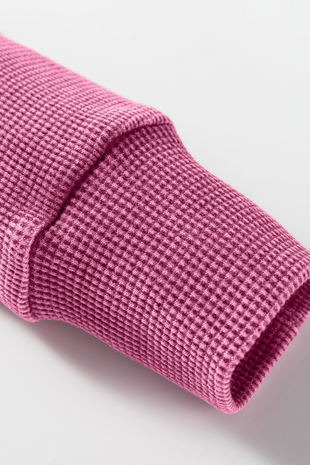 Bright Pink Waffle Knit Patchwork Long Sleeve Loose Top