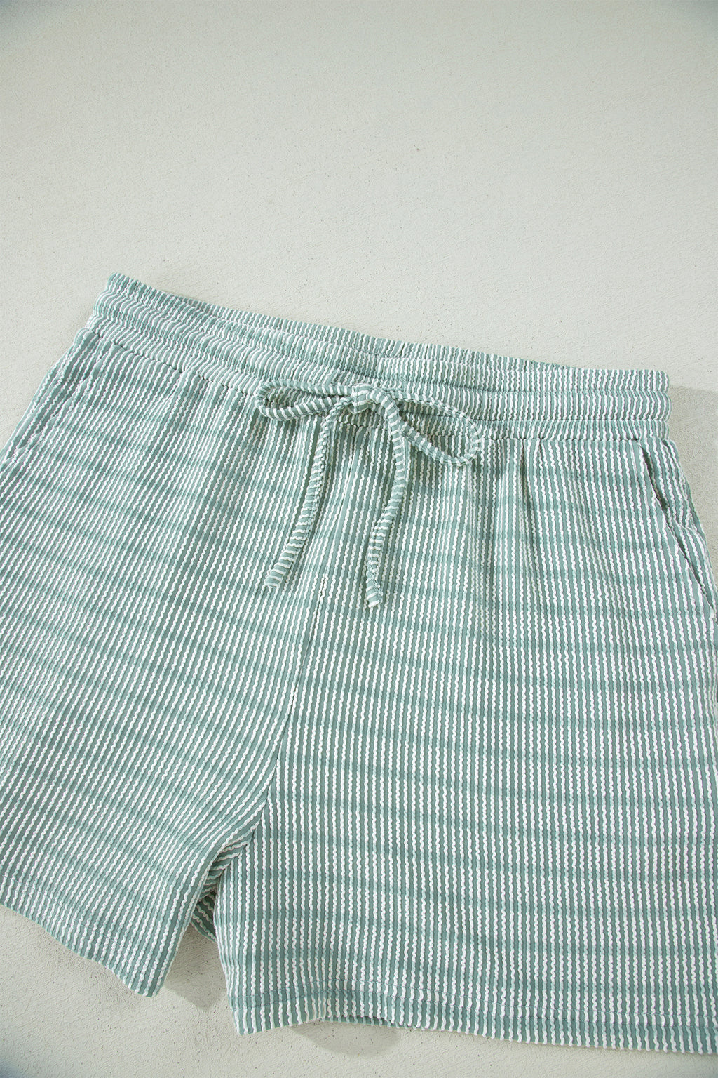 Rose Stripe Raised Rib Loose Tee Drawstring Elastic Waist 2pcs Short Set