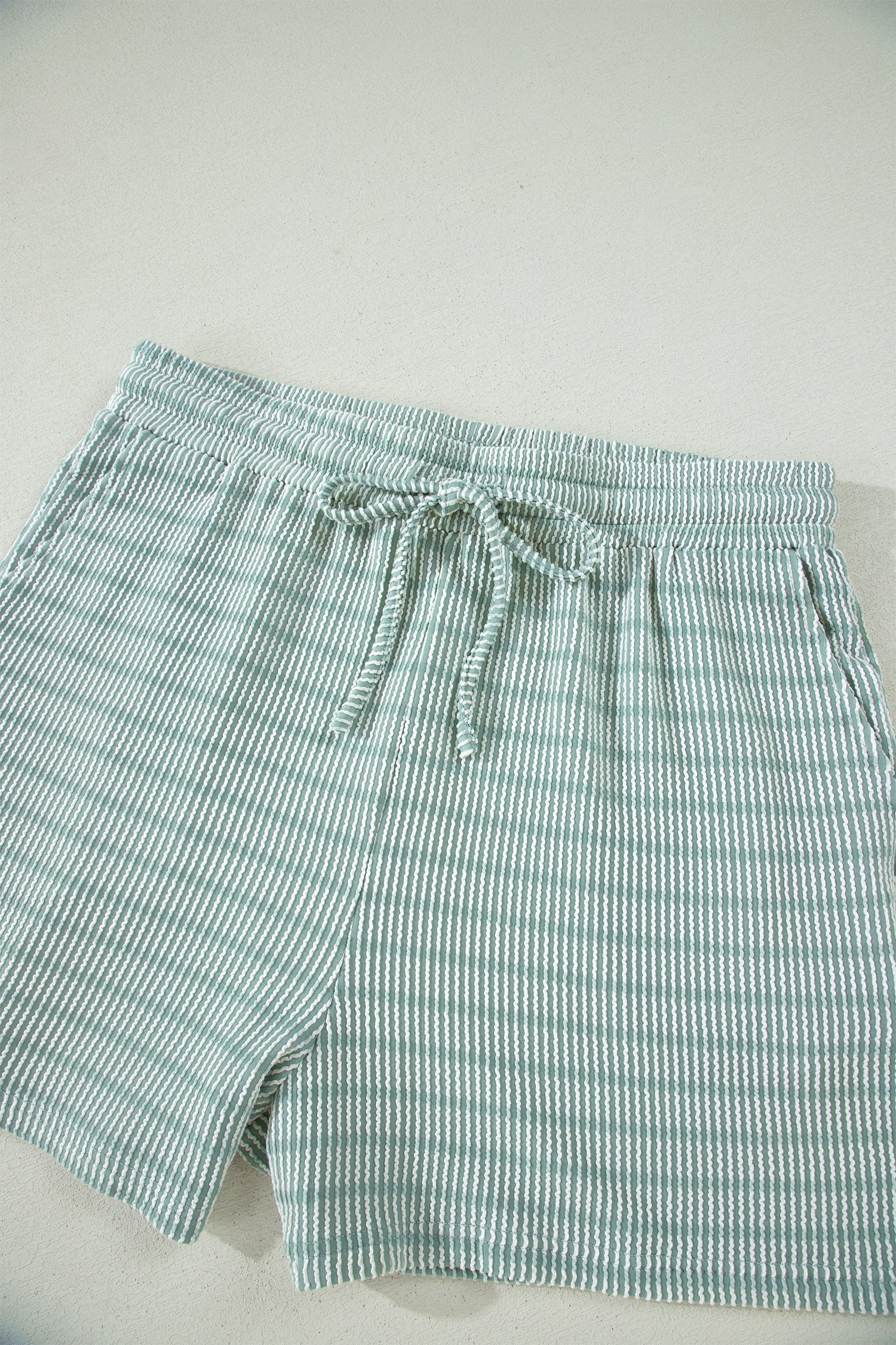 Rose Stripe Raised Rib Loose Tee Drawstring Elastic Waist 2pcs Short Set
