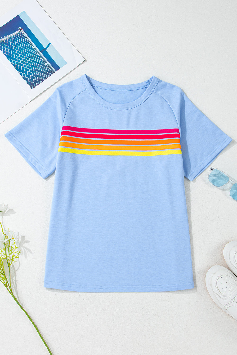 Black Striped Patch Front Casual Tee