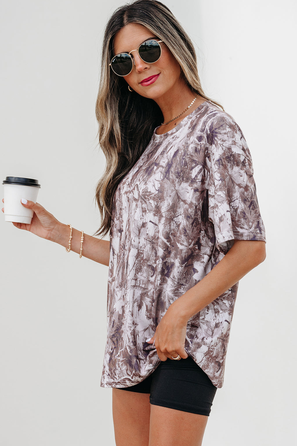 Gray Camouflage Woodland Print Drop Shoulder Tunic Tee