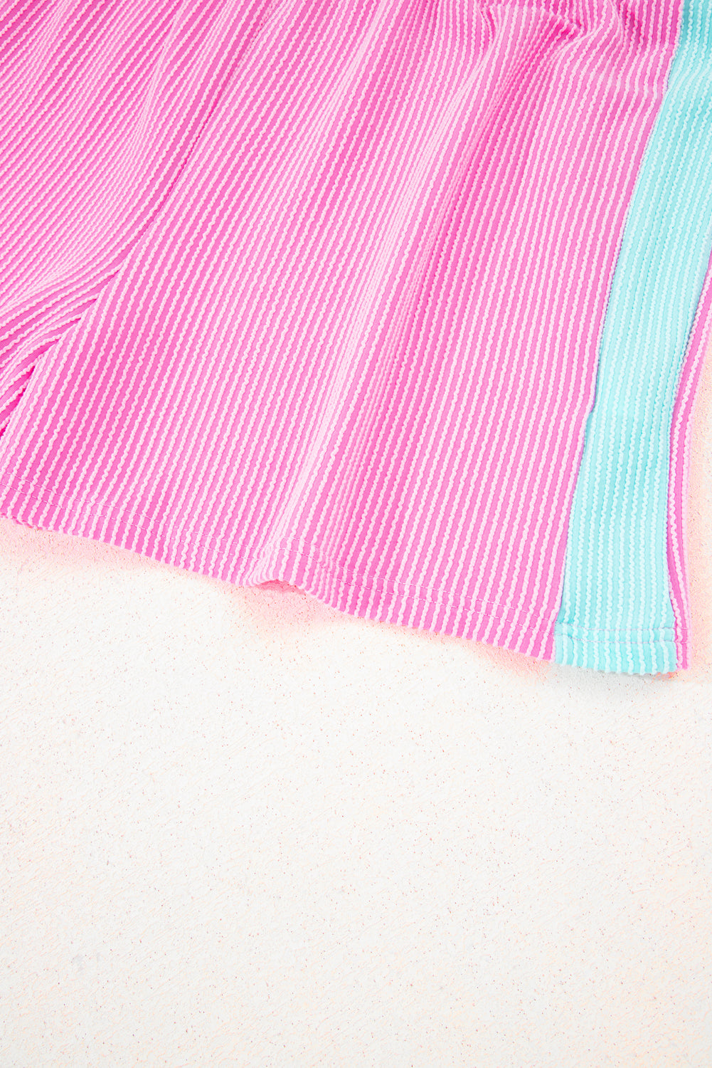 Bonbon Plus Size Color Block Corded Knit Tee and Shorts Set