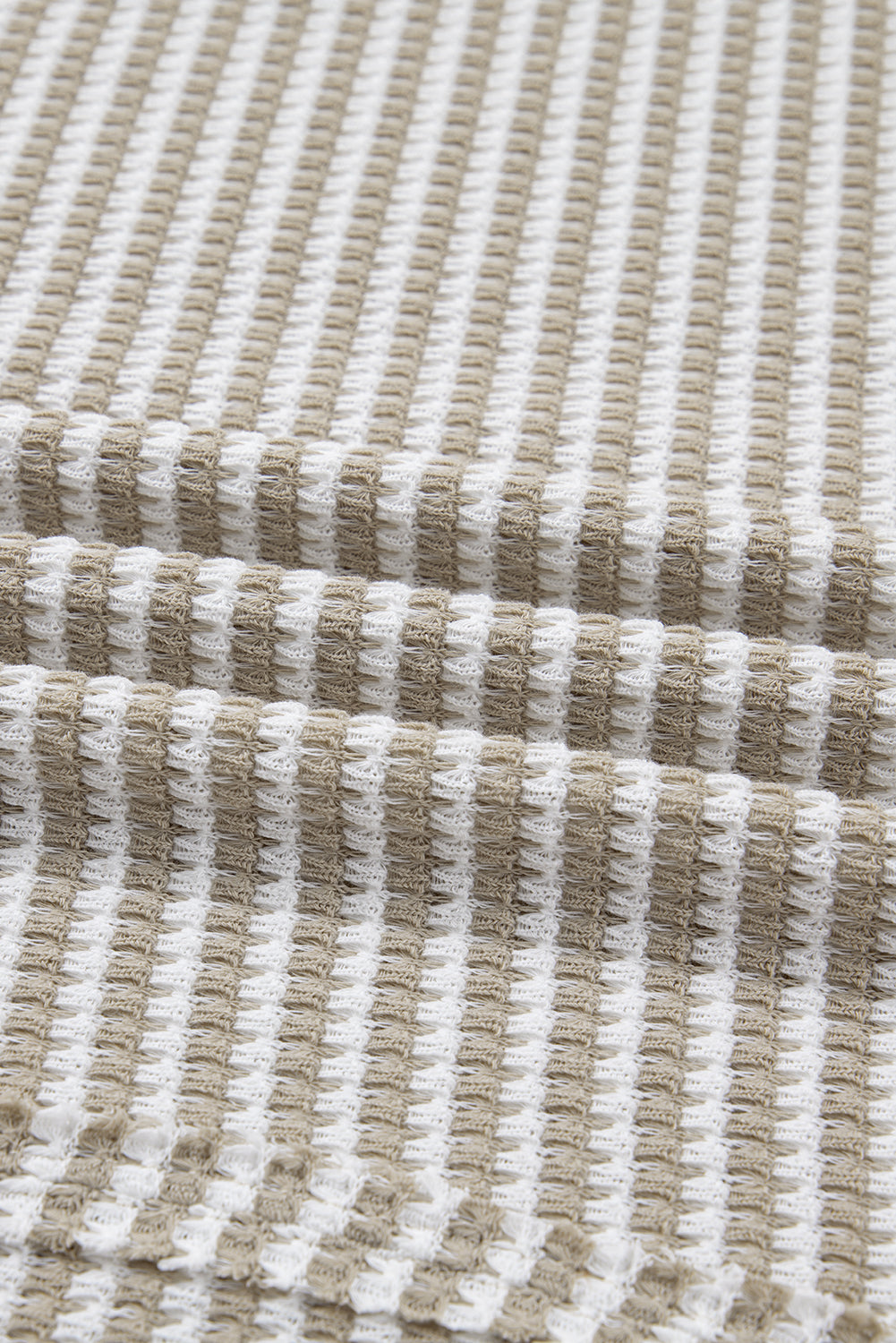 Brown Stripe Plus Size Breathable Knit Ribbed Trim Long Sleeve Top