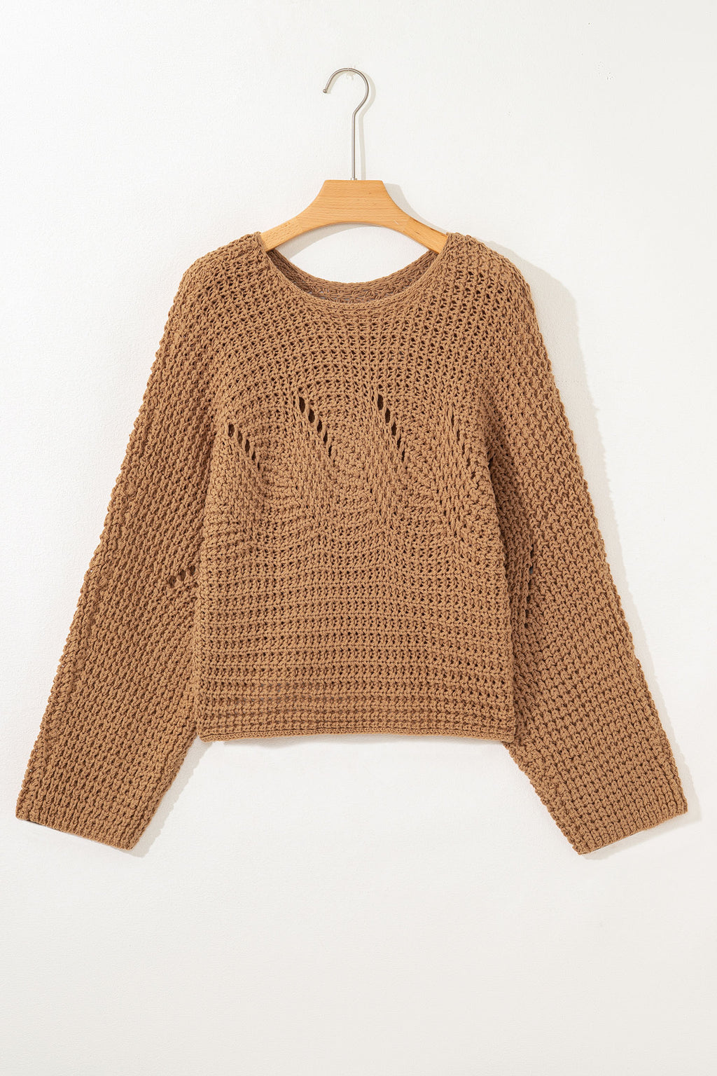 White Hollowed Detail Wide Sleeve Loose Pullover Sweater