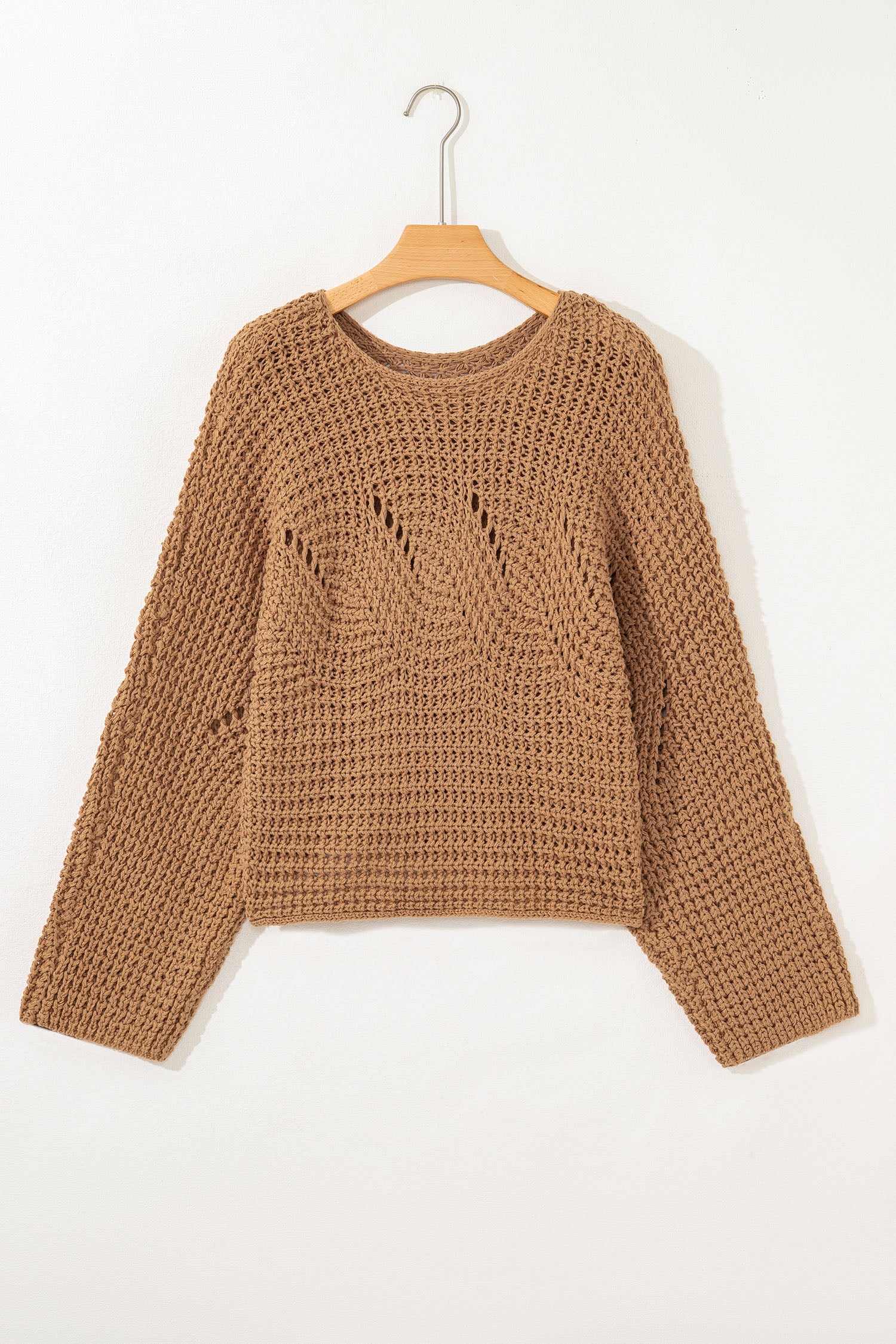 White Hollowed Detail Wide Sleeve Loose Pullover Sweater