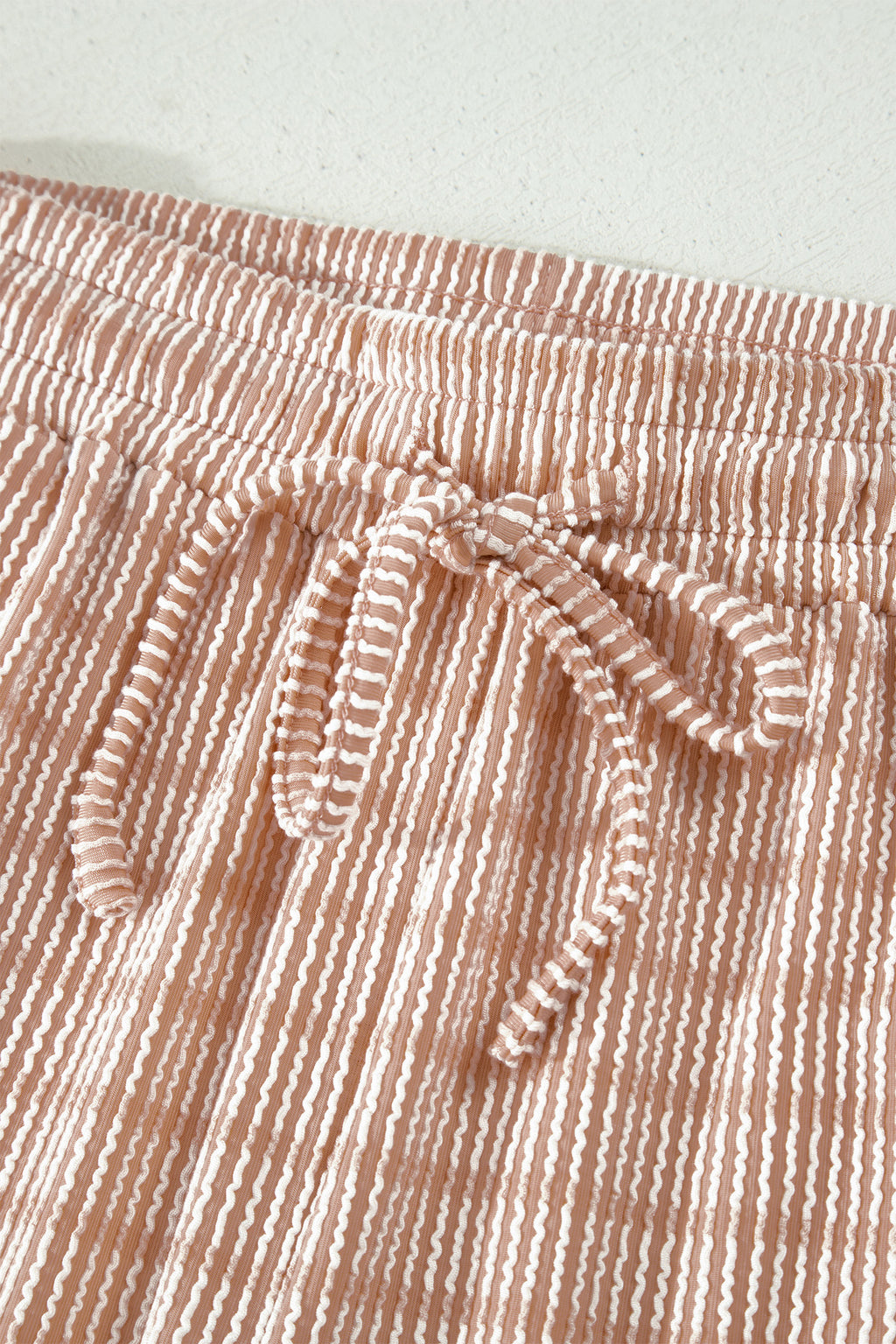 Rose Stripe Raised Rib Loose Tee Drawstring Elastic Waist 2pcs Short Set