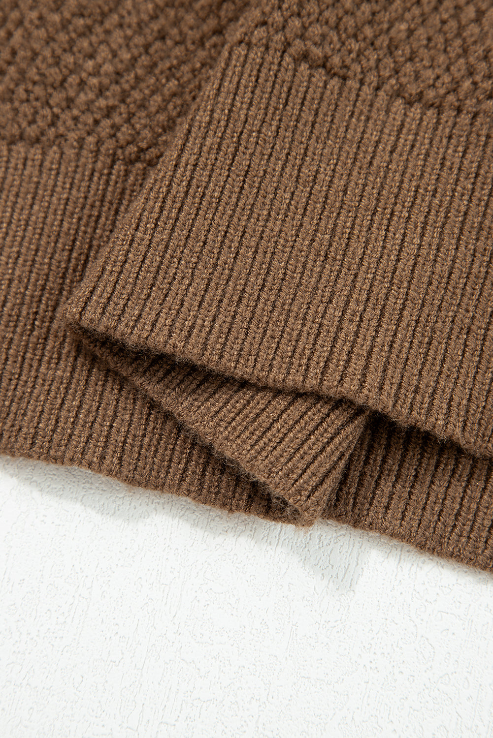 Dark Brown Color Block Knit Striped Sleeve Detail Casual Sweater