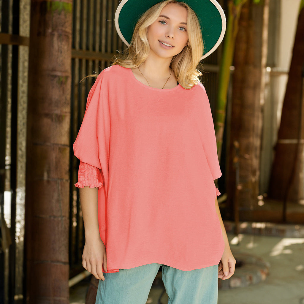 Pink Smocked Wrist Shift Top