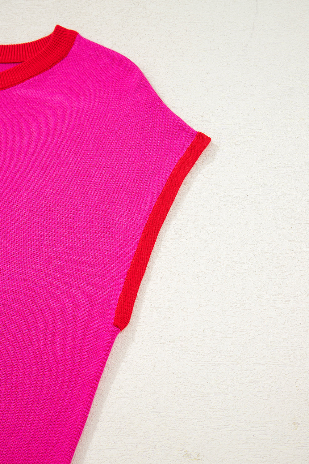 Green Contrast Trim Round Neck Short Sleeve Loose Knit Sweater