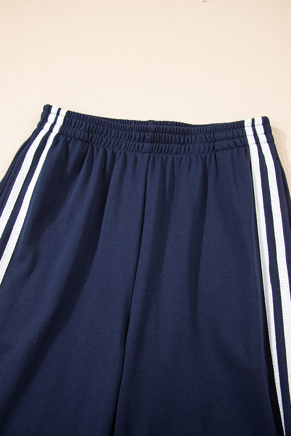 Dirty blue Varsity Striped Detail Crewneck Pullover Elastic Sweatpants 2pcs Outfit