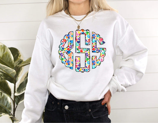 Colorful mini hearts Monogram Shirt