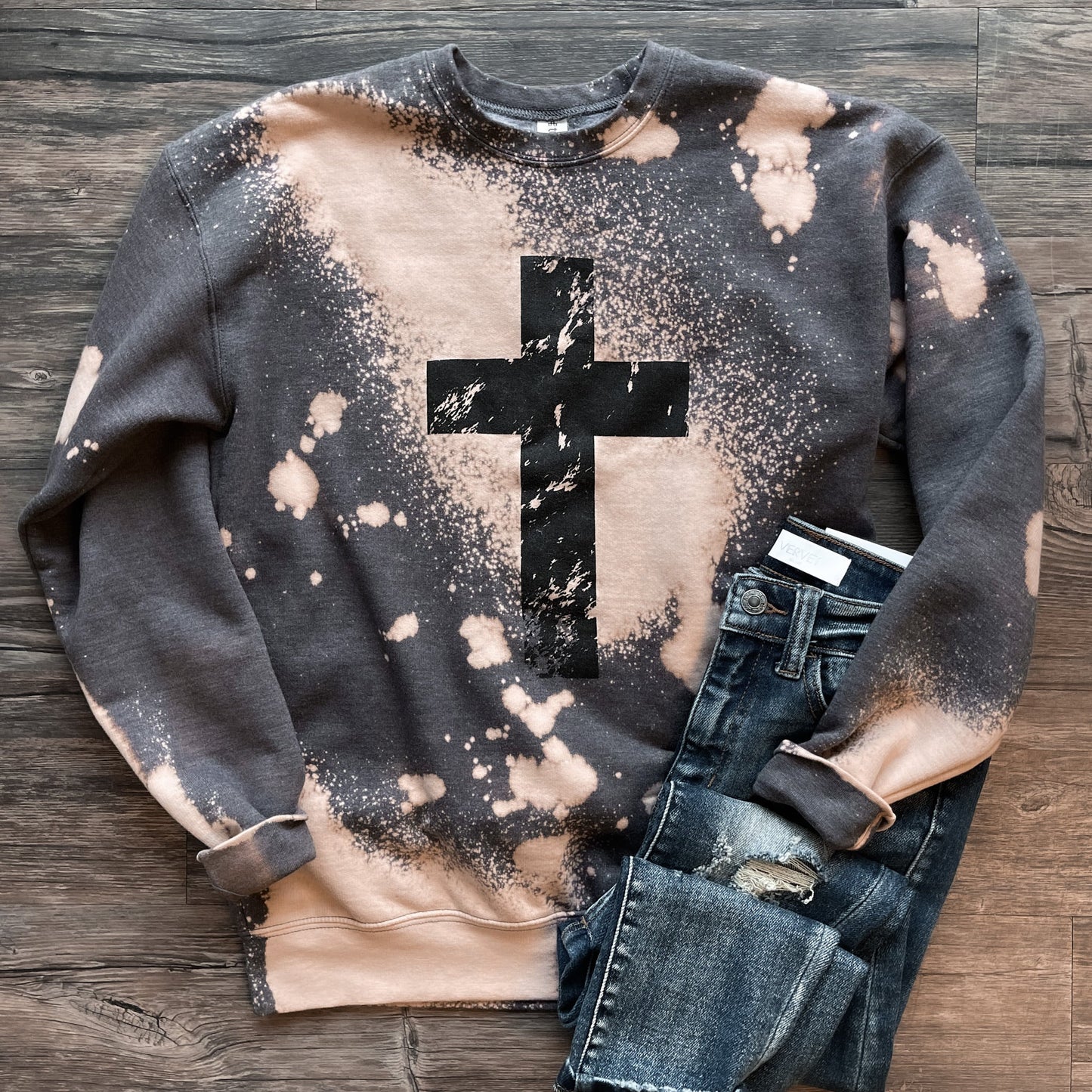 Distressed Cross Bleached Sweatshirt