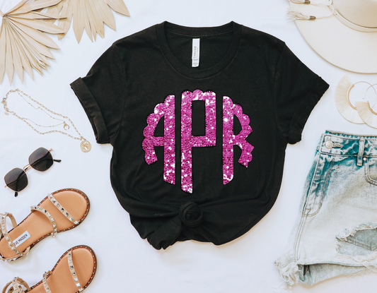 Pink Glitter Monogram Youth Shirt