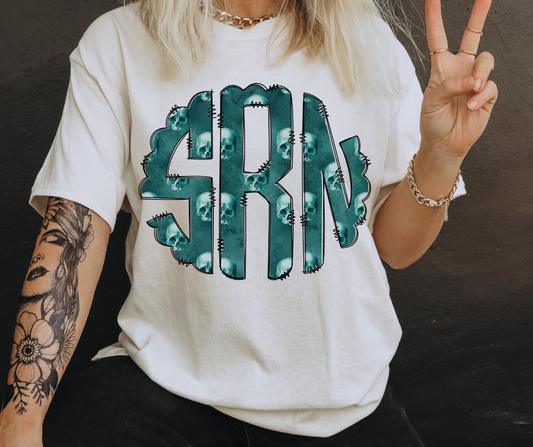 Teal Skellies Monogram Youth Shirt