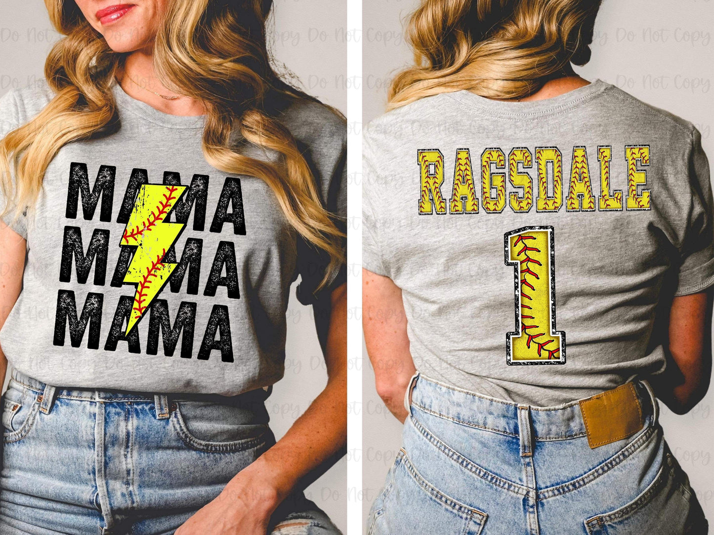 Softball Mama with 12" custom name and number back tee