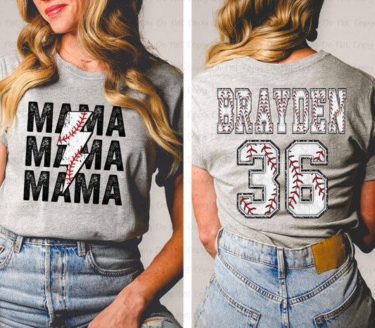 Baseball Mama with 12" custom name and number back tee