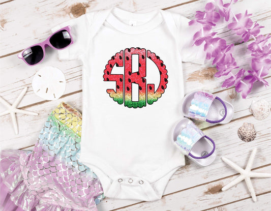 Watermelon Glitter Monogram Youth Shirt