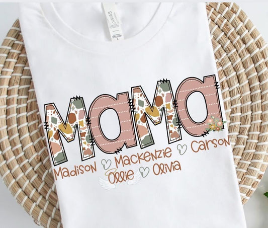 Boho Spring Mama, Aunt, Grandma, etc. with kids names tee