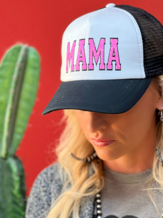 Mama Trucker Cap with Pink Glitter