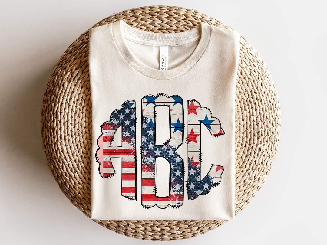 American Flag with Stars Monogram Youth Shirt