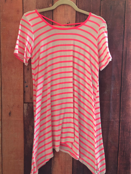 Pink striped top with criss cross detail on back