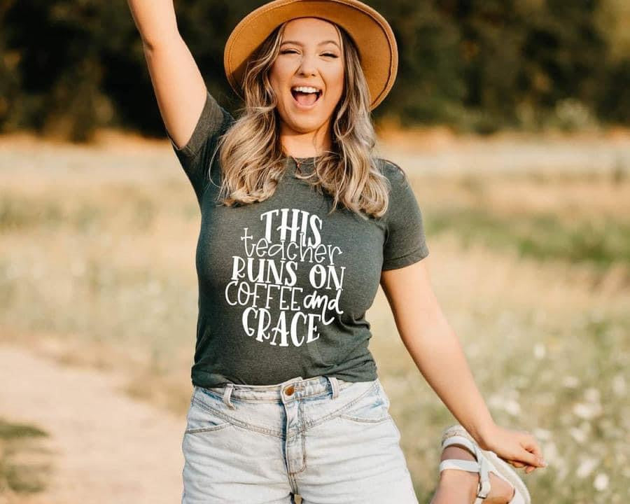 This teacher runs on coffee and grace graphic tee