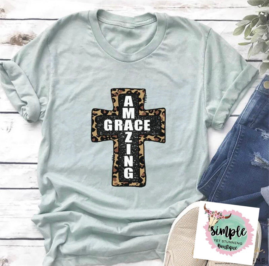 Amazing Grace Leopard Cross graphic tee 