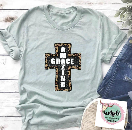 Amazing Grace Leopard Cross graphic tee