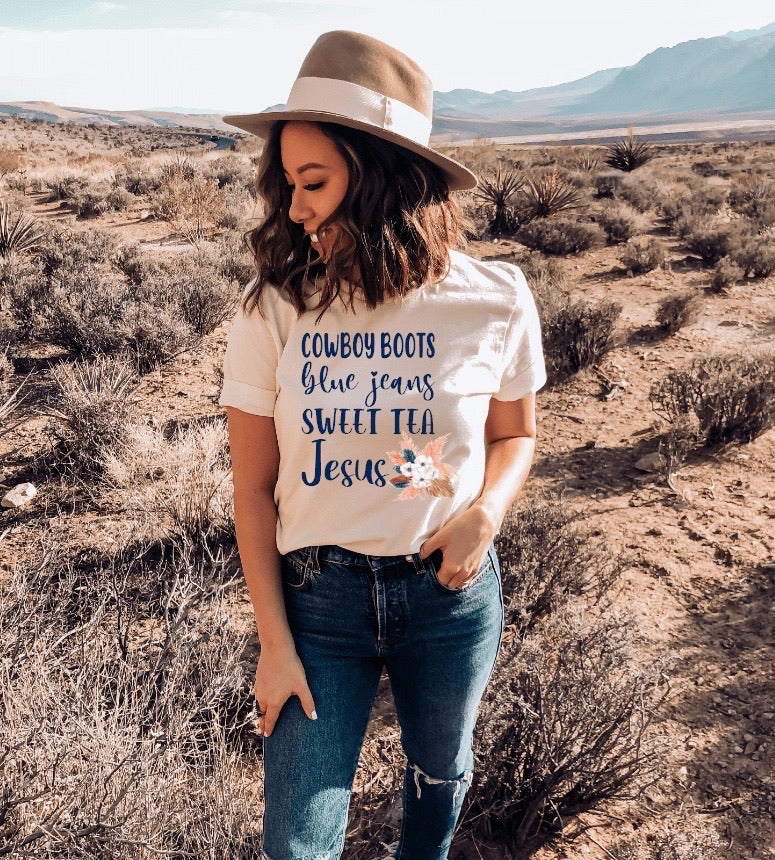 cowboy-boots-blue-jeans-sweet-tea-jesus-graphic-tee